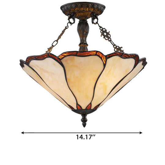 Tiffany Style Stained Glass Led Ceiling Light - Semi Flush Mount 2-Light Cone Design 14 W