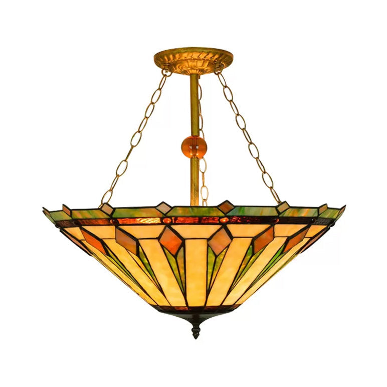 Tiffany Semi Flush Mount Ceiling Light with Stained Glass Shade - 3 Lights for Living Room (23.5" H x 19.5" D)