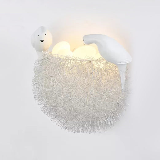 Bird-Themed Resin Balcony Wall Light For Kindergarten Nest Décor - Lovely White Sconce