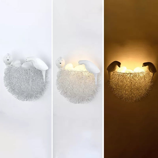 Bird-Themed Resin Balcony Wall Light For Kindergarten Nest Décor - Lovely White Sconce