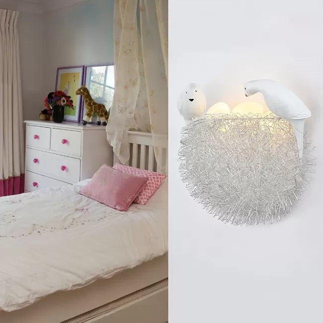 Bird-Themed Resin Balcony Wall Light For Kindergarten Nest Décor - Lovely White Sconce