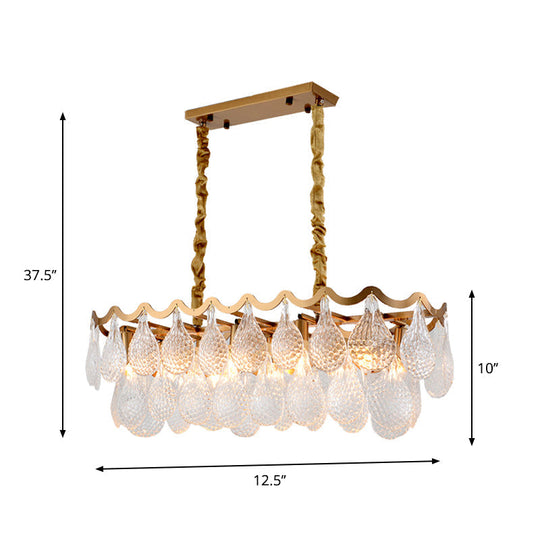 Gold Luxury Island Pendant With Clear K9 Crystal 10-Head Down Lighting For Dining Room