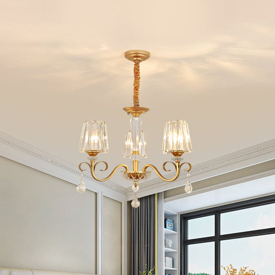 Gold Conical Crystal Hanging Chandelier - Traditional Dining Room Ceiling Light (3/6 Heads) 3 /