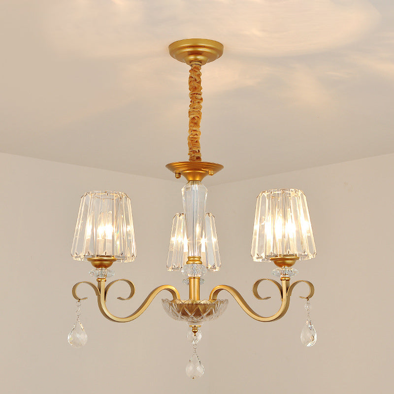 Gold Conical Crystal Hanging Chandelier - Traditional Dining Room Ceiling Light (3/6 Heads)