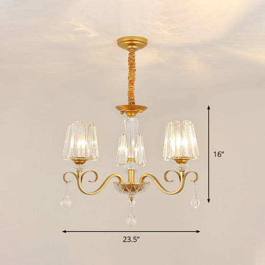 Gold Conical Crystal Hanging Chandelier - Traditional Dining Room Ceiling Light (3/6 Heads)