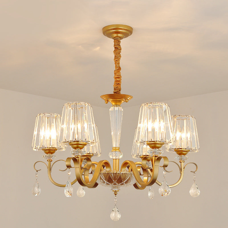 Gold Conical Crystal Hanging Chandelier - Traditional Dining Room Ceiling Light (3/6 Heads)