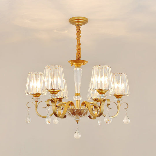 Gold Conical Crystal Hanging Chandelier - Traditional Dining Room Ceiling Light (3/6 Heads)