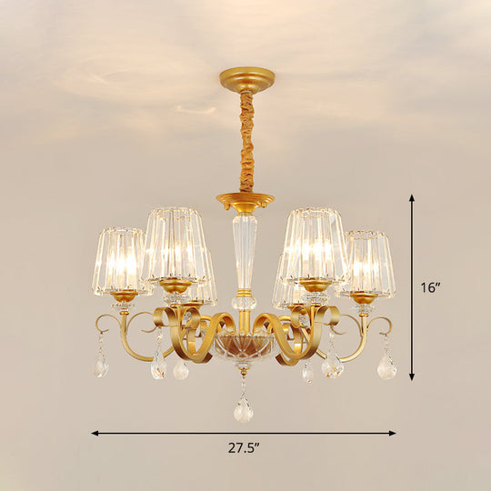 Gold Conical Crystal Hanging Chandelier - Traditional Dining Room Ceiling Light (3/6 Heads)