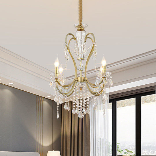 Rustic Gold Crystal Candlestick Chandelier - 4/6 Heads Bedroom Suspension Light