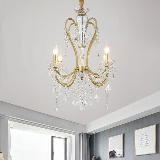 Rustic Gold Crystal Candlestick Chandelier - 4/6 Heads Bedroom Suspension Light