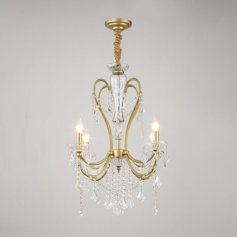 Rustic Gold Crystal Candlestick Chandelier - 4/6 Heads Bedroom Suspension Light