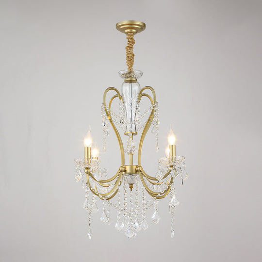 Rustic Gold Crystal Candlestick Chandelier - 4/6 Heads Bedroom Suspension Light