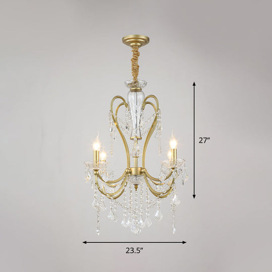 Rustic Gold Crystal Candlestick Chandelier - 4/6 Heads Bedroom Suspension Light