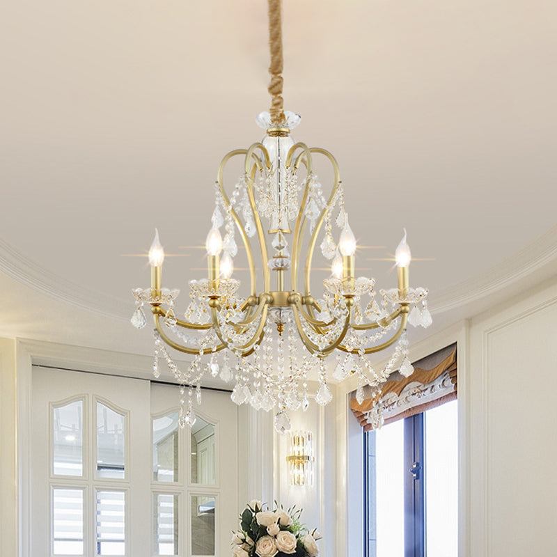 Rustic Gold Crystal Candlestick Chandelier - 4/6 Heads Bedroom Suspension Light