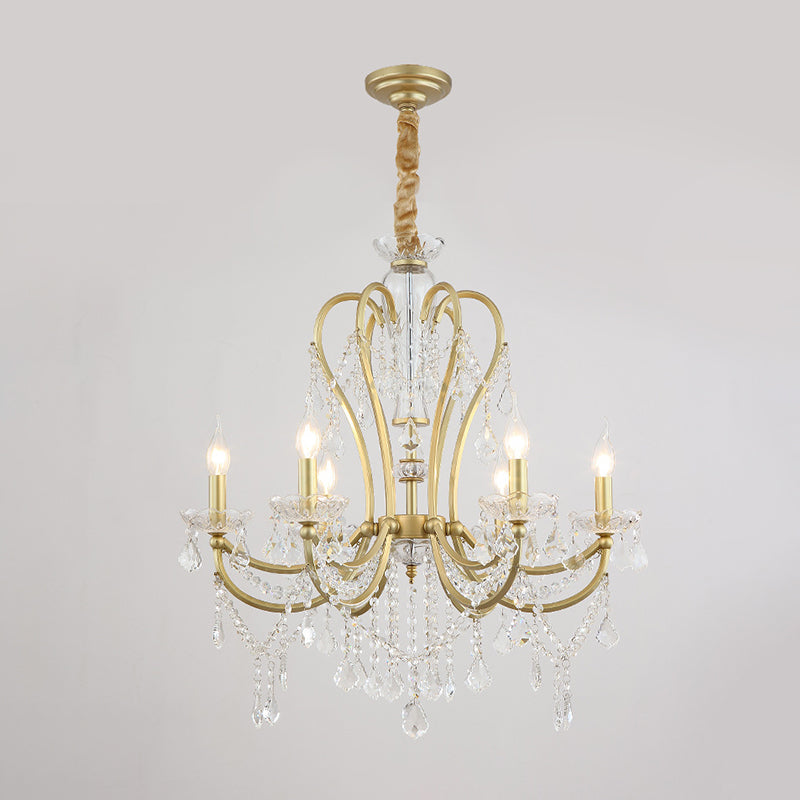 Rustic Gold Crystal Candlestick Chandelier - 4/6 Heads Bedroom Suspension Light