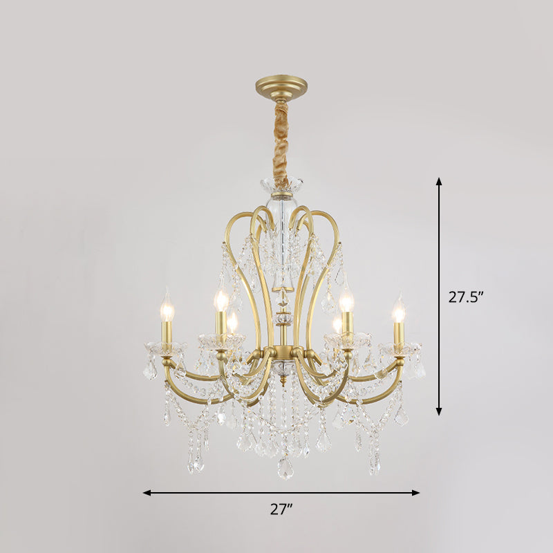 Rustic Gold Crystal Candlestick Chandelier - 4/6 Heads Bedroom Suspension Light