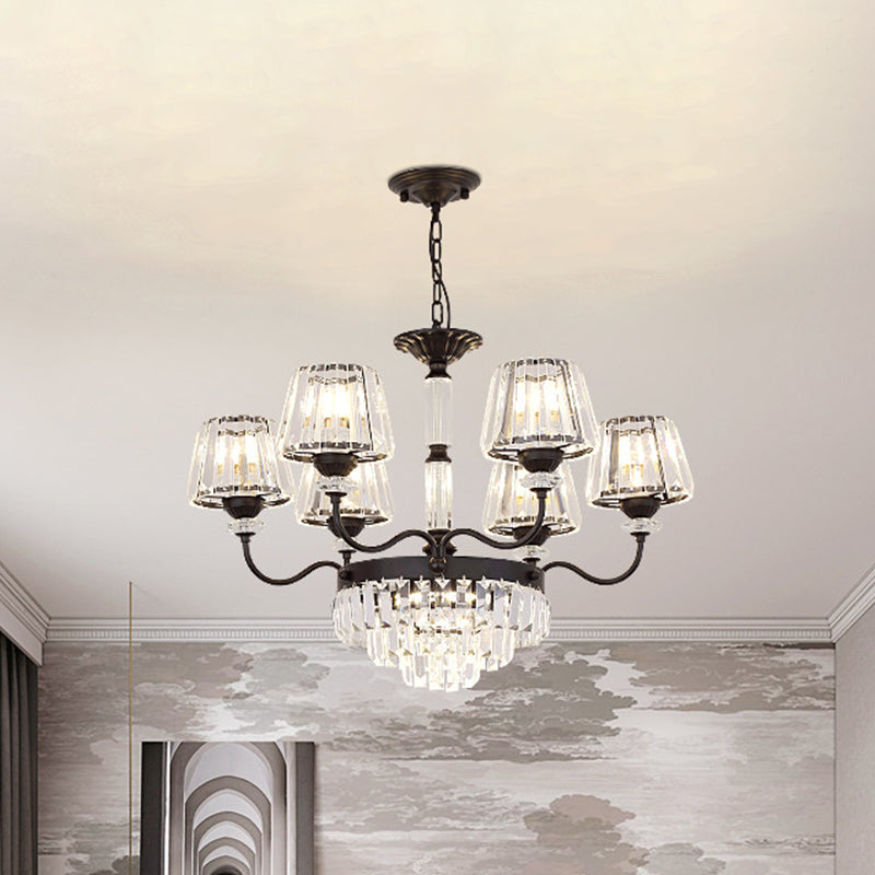 K9 Crystal Tapered Ceiling Light - Elegant 9-Head Black Chandelier for Dining Room