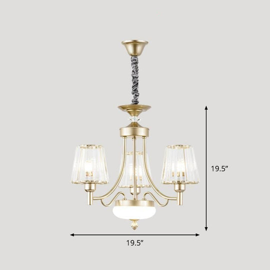 Gold Minimalist Cone Pendant Light with Clear Crystal Blocks - 3/6 Bulbs - Perfect for Bedroom