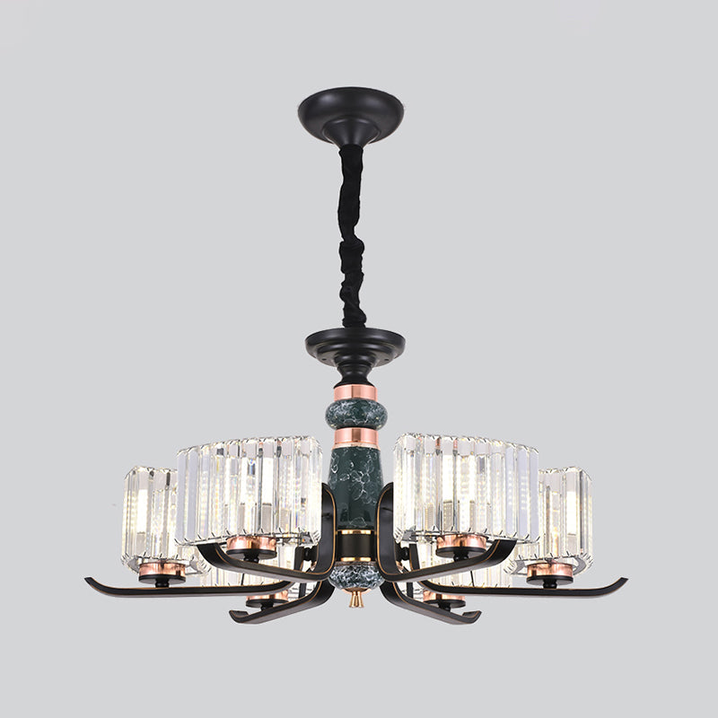 Black Crystal Starburst Chandelier - Elegant 6/8 Bulbs Hanging Lamp For Living Room