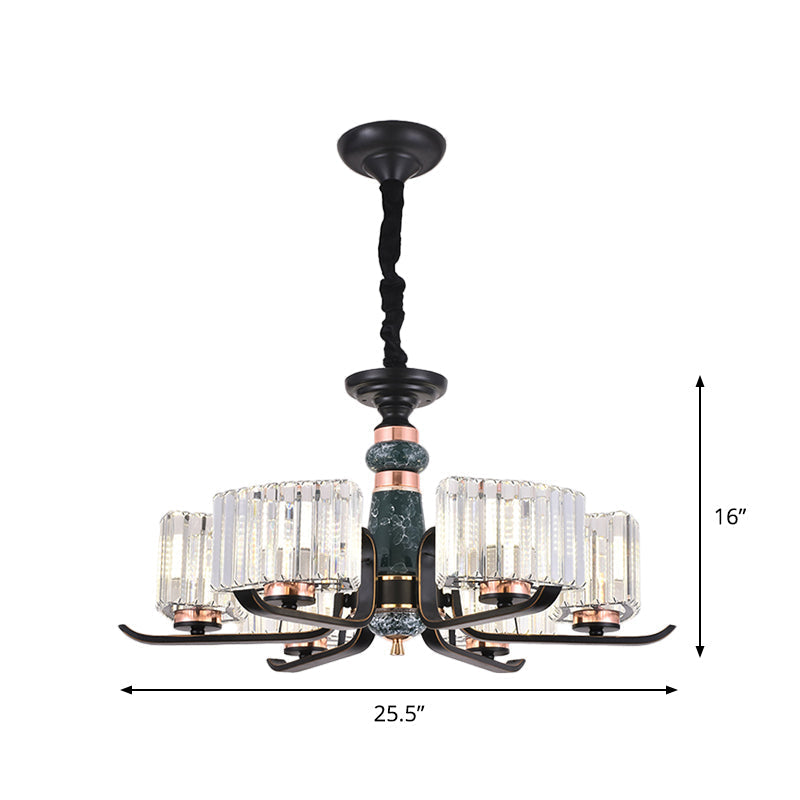 Black Starburst Crystal Hanging Lamp: Elegant 6/8 Bulbs Living Room Chandelier