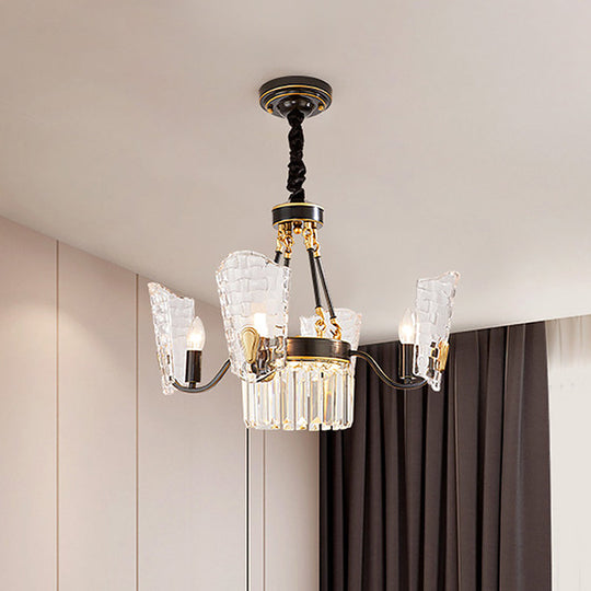 Modern Clear Crystal Glass Kitchen Chandelier with Shield Design - 4/6 Bulb Suspension Pendant in Black