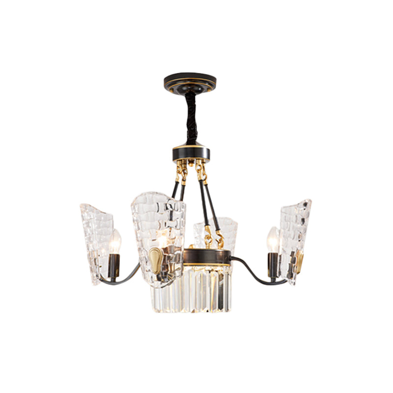 Modern Clear Crystal Glass Kitchen Chandelier with Shield Design - 4/6 Bulb Suspension Pendant in Black