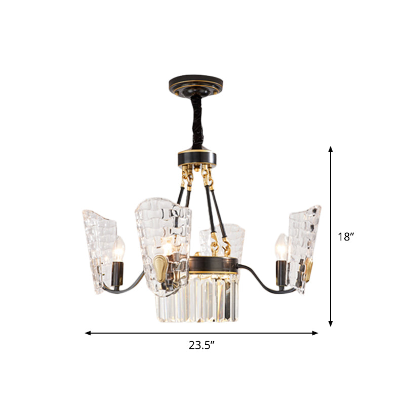 Modern Clear Crystal Glass Kitchen Chandelier with Shield Design - 4/6 Bulb Suspension Pendant in Black