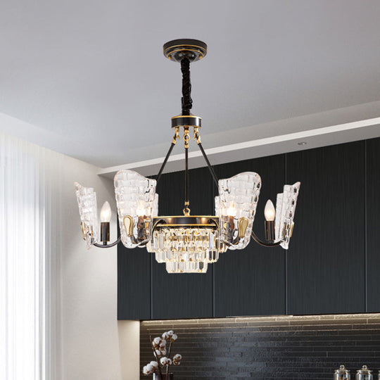 Modern Crystal Chandelier With Clear Glass And Black Suspension 4/6 Bulbs - Perfect For Kitchen