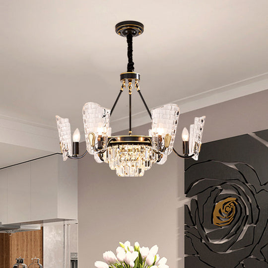 Modern Clear Crystal Glass Kitchen Chandelier with Shield Design - 4/6 Bulb Suspension Pendant in Black