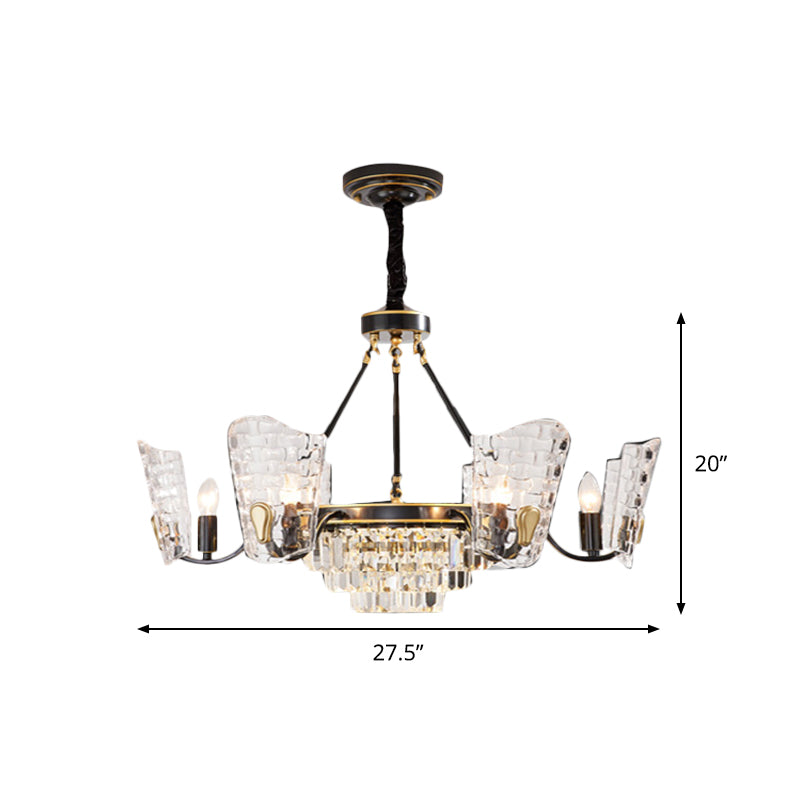 Modern Clear Crystal Glass Kitchen Chandelier with Shield Design - 4/6 Bulb Suspension Pendant in Black