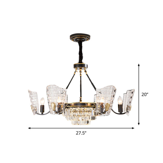 Modern Clear Crystal Glass Kitchen Chandelier with Shield Design - 4/6 Bulb Suspension Pendant in Black