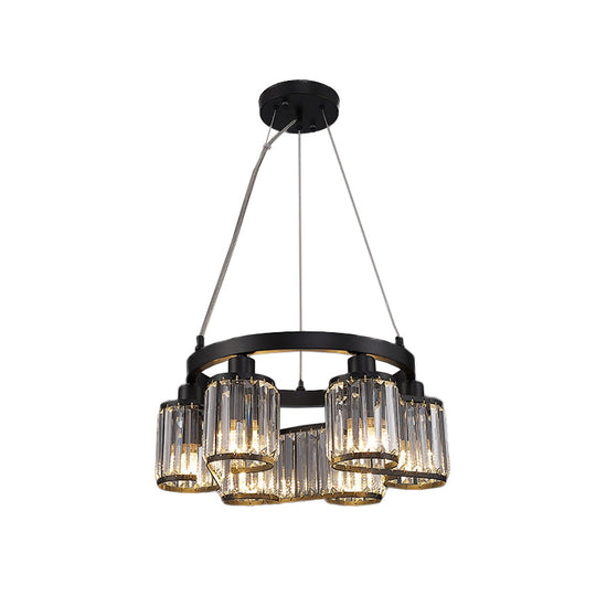 Modern Cylindrical Clear Crystal Black Suspension Chandelier - 6/8 Lights