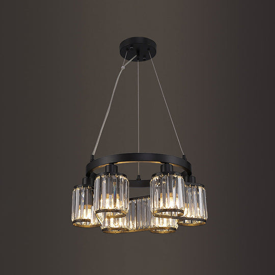 Modern Cylindrical Clear Crystal Black Suspension Chandelier - 6/8 Lights