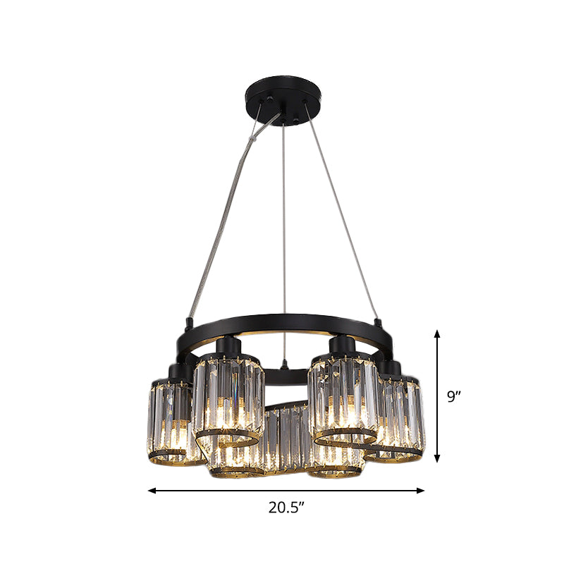 Modern Cylindrical Clear Crystal Black Suspension Chandelier - 6/8 Lights