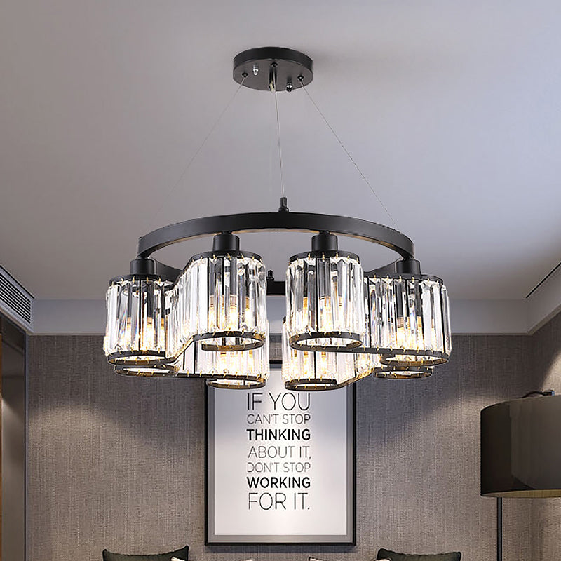 Modern Cylindrical Clear Crystal Black Suspension Chandelier - 6/8 Lights