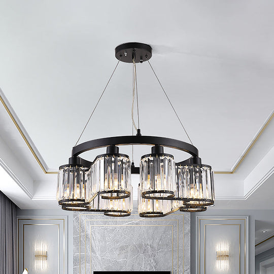 Modern Cylindrical Clear Crystal Black Suspension Chandelier - 6/8 Lights