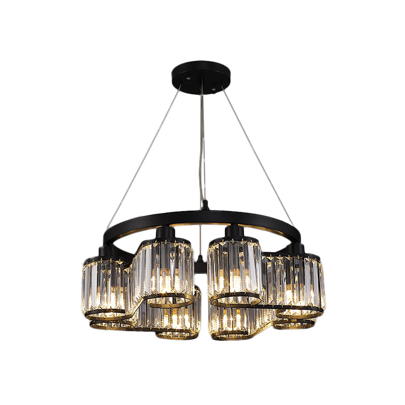 Modern Cylindrical Clear Crystal Black Suspension Chandelier - 6/8 Lights