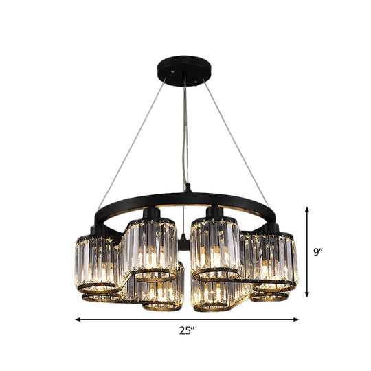 Modern Cylindrical Clear Crystal Black Suspension Chandelier - 6/8 Lights