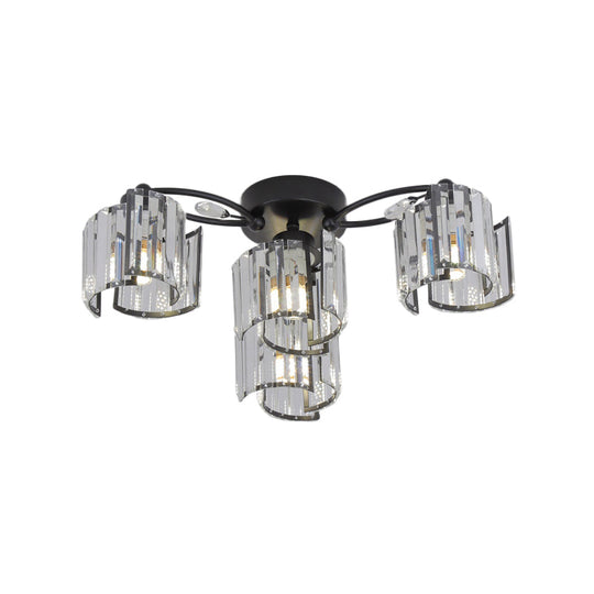 Contemporary Clear Crystal Block Semi-Mount 4/6-Light Fixture - Black Finish