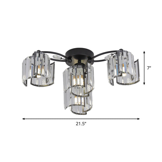 Contemporary Clear Crystal Block Semi-Mount 4/6-Light Fixture - Black Finish