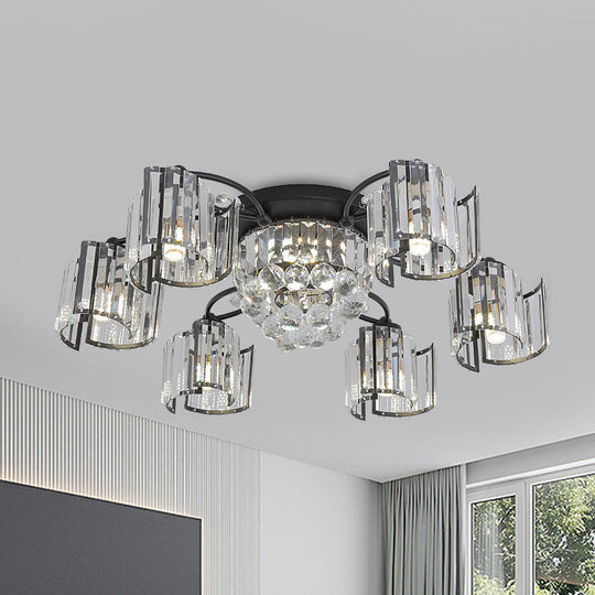 Contemporary Clear Crystal Block Semi-Mount 4/6-Light Fixture - Black Finish 6 /