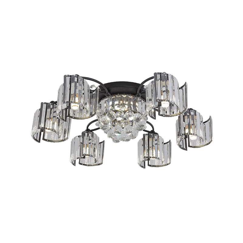 Contemporary Clear Crystal Block Semi-Mount 4/6-Light Fixture - Black Finish