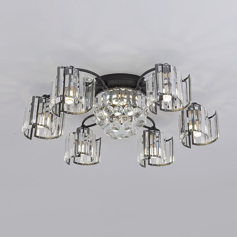 Contemporary Clear Crystal Block Semi-Mount 4/6-Light Fixture - Black Finish