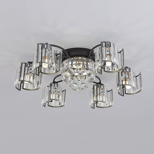 Contemporary Clear Crystal Block Semi-Mount 4/6-Light Fixture - Black Finish