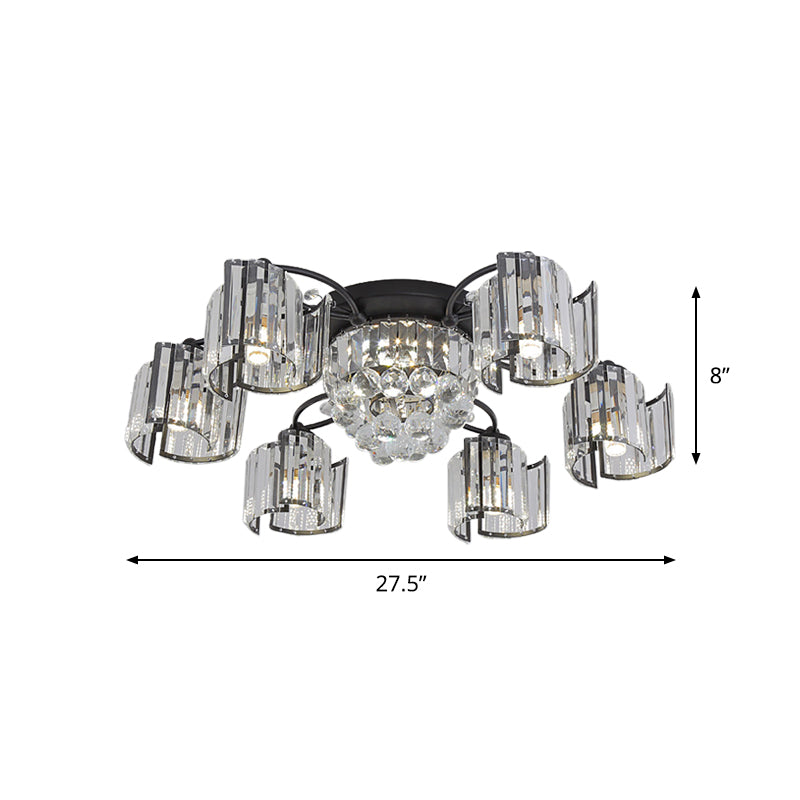 Contemporary Clear Crystal Block Semi-Mount 4/6-Light Fixture - Black Finish