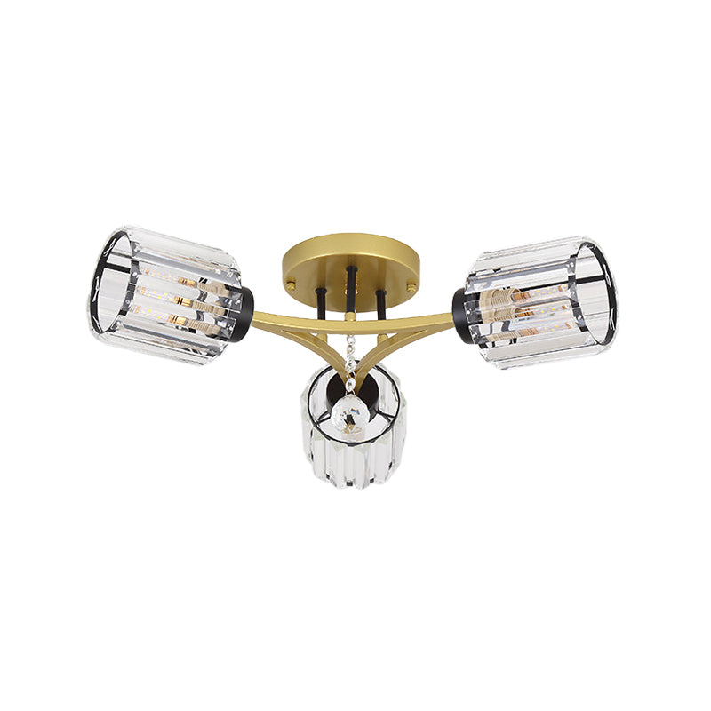 Contemporary K9 Crystal Gold Flushmount Light Fixture - Cylindrical Design 3/6 Heads