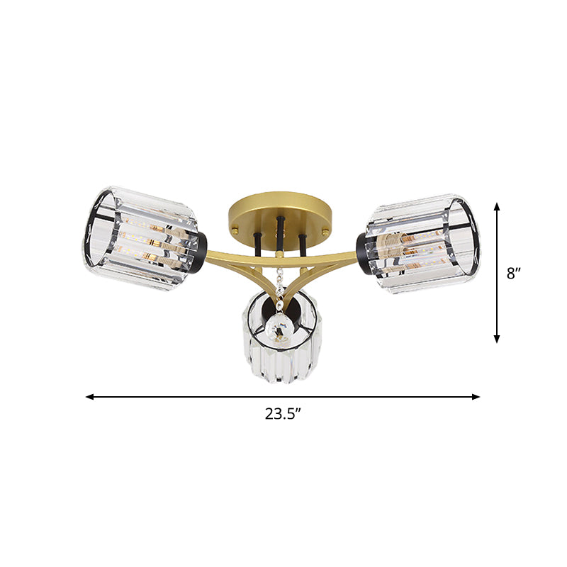 Contemporary K9 Crystal Gold Flushmount Light Fixture - Cylindrical Design, 3/6 Heads