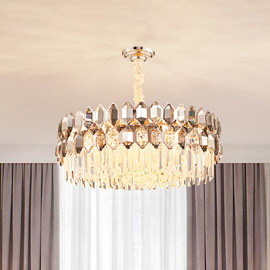 Modern Rose Gold Crystal Prism Chandelier Pendant - 16-Head Round Design for Bedroom Lighting