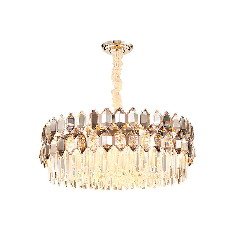 Modern Rose Gold Crystal Prism Chandelier Pendant - 16-Head Round Design for Bedroom Lighting