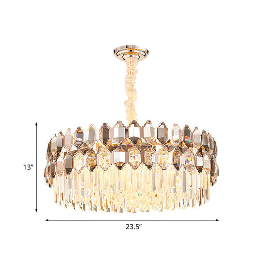 Modern Rose Gold Crystal Prism Chandelier Pendant - 16-Head Round Design For Bedroom Lighting